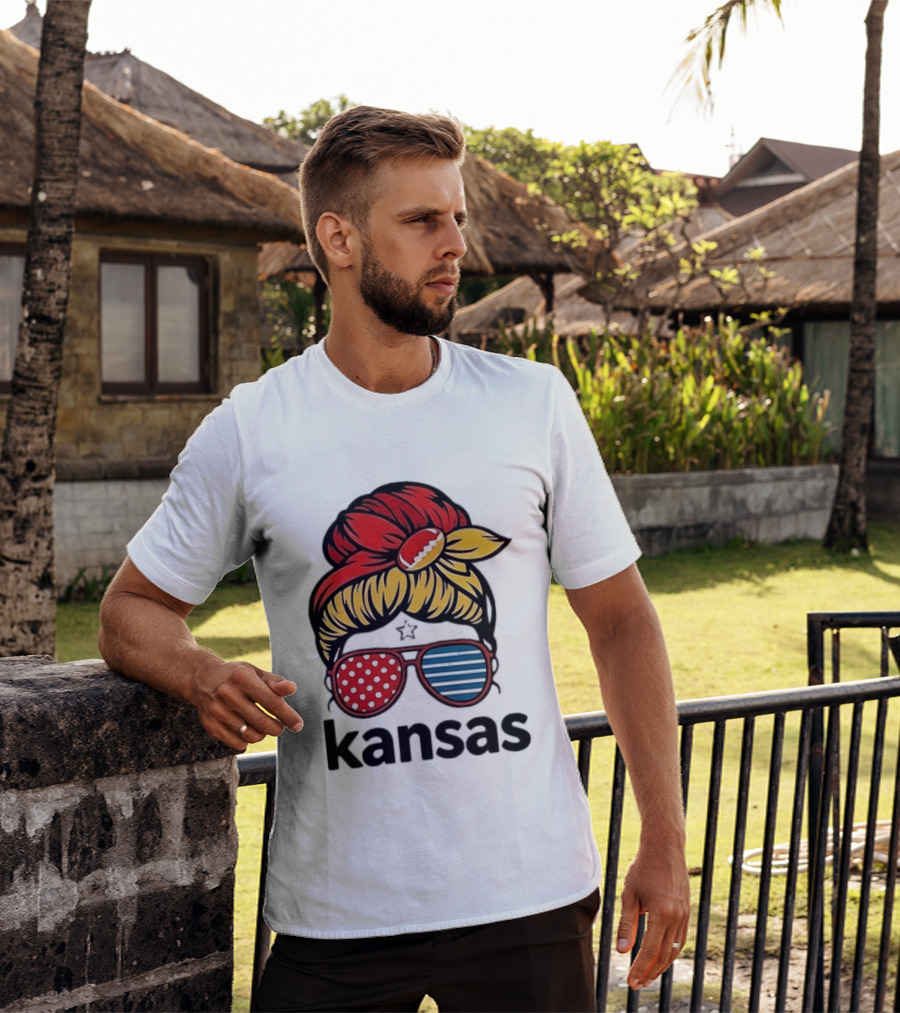 Kansas City Chiefs Royals Football Game Day Messy Bun Girl T-Shirt