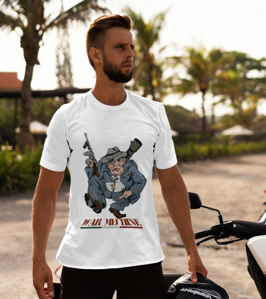 Mafioso Cartoon War Machine Italy Flag Mobster Character With Guns T-Shirt