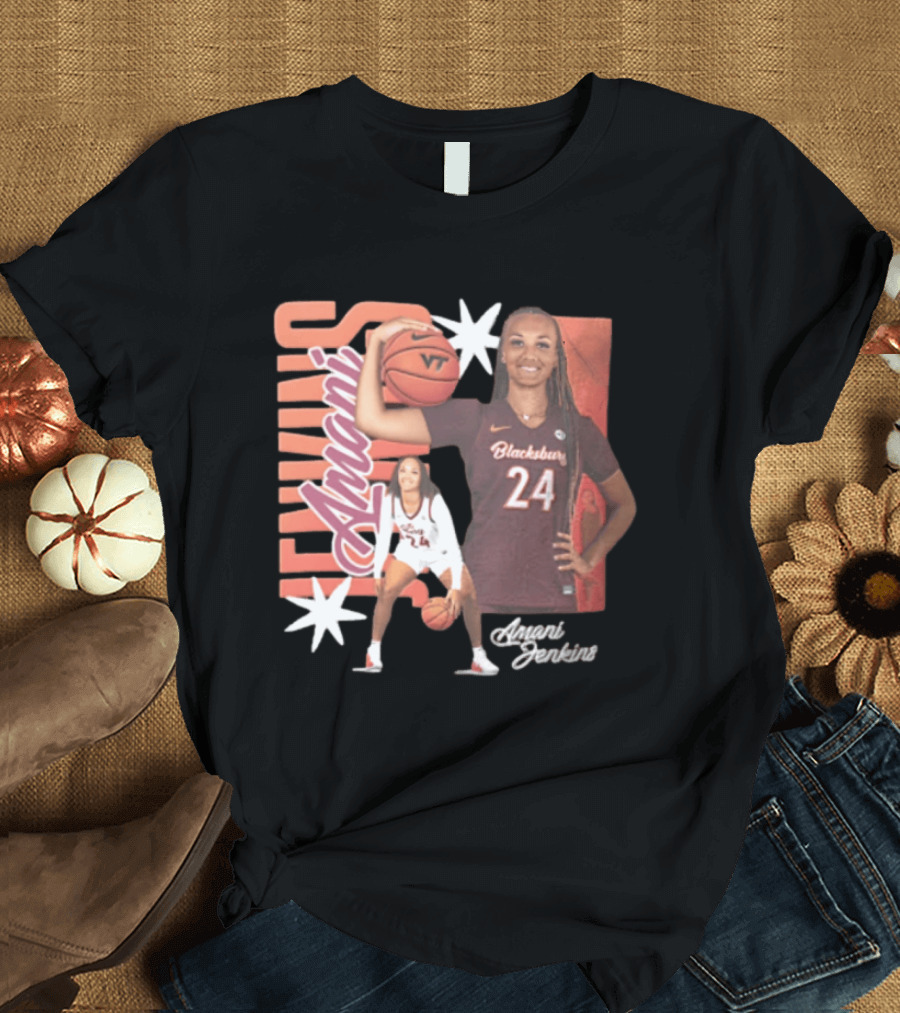 Amani Jenkins Blacksburg 24 VT Basketball Player Starburst T-Shirt