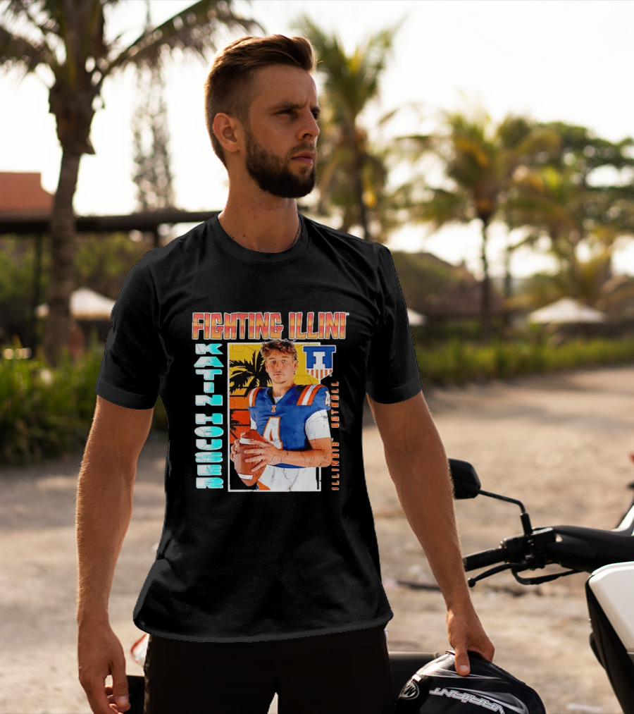 Fighting Illini Katin Houser Illinois Football Distressed Palm Tree T-Shirt