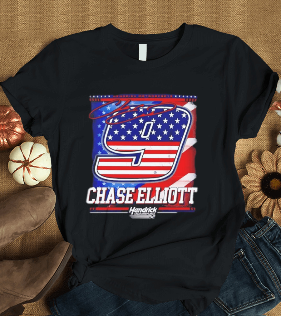 Chase Elliott 9 Hendrick Motorsports American Flag Racing T-Shirt