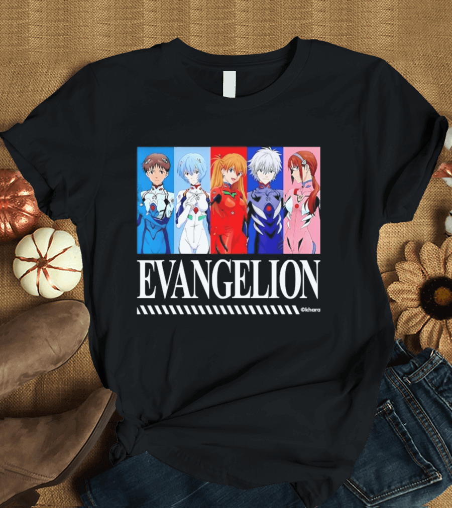Evangelion Group Shinji Ikari Rei Asuka Kaworu Mari Characters Anime Series T-Shirt