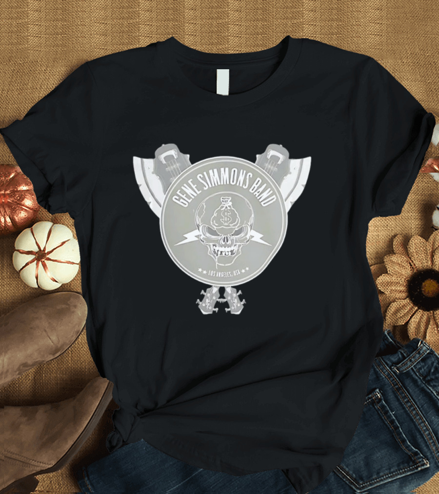 Gene Simmons Band Los Angeles USA Skull Dollar Bass Guitar Wings T-Shirt