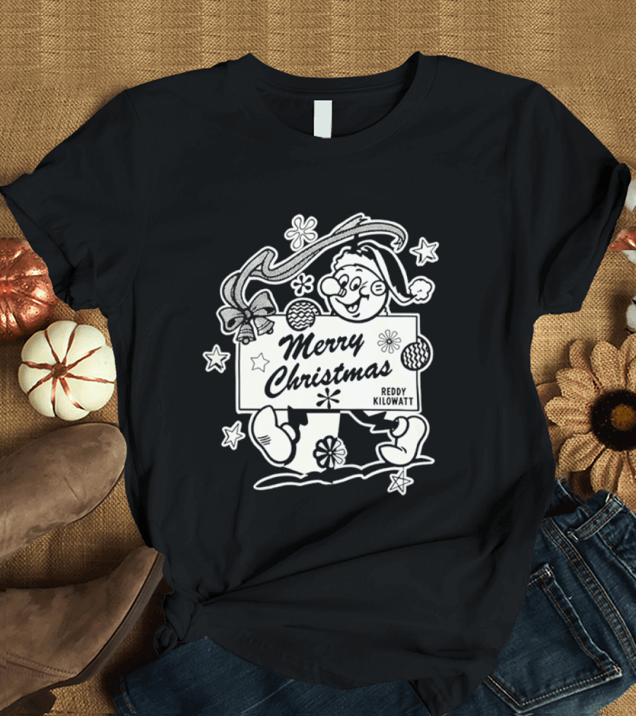 Reddy Kilowatt Merry Christmas Holiday Print Concept With Snowflakes T-Shirt