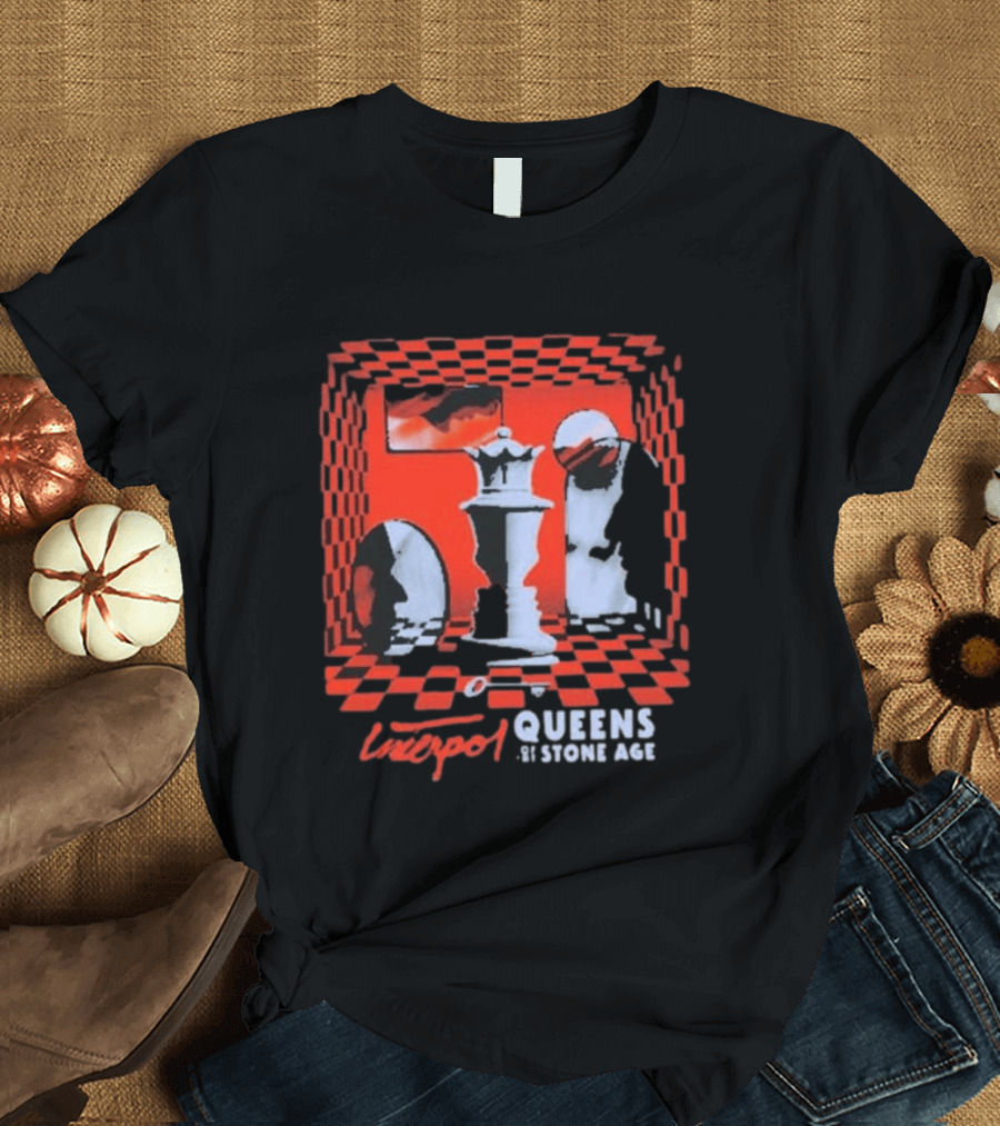 Interpol Gig At Estadio Ciudad De Los Deportes Mexico March 6 2027 Featuring Queens Of The Stone Age Chess Visuals T-Shirt