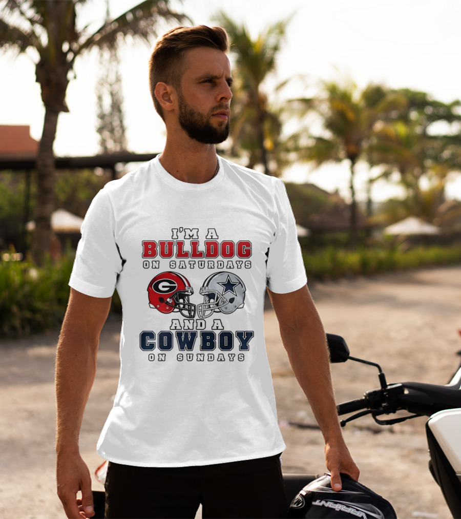 I'm A Bulldog On Saturdays And A Cowboy On Sundays Football Helmets T-Shirt
