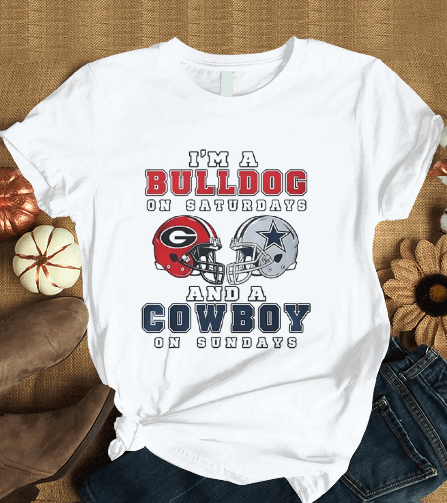 I'm A Bulldog On Saturdays And A Cowboy On Sundays Football Helmets T-Shirt