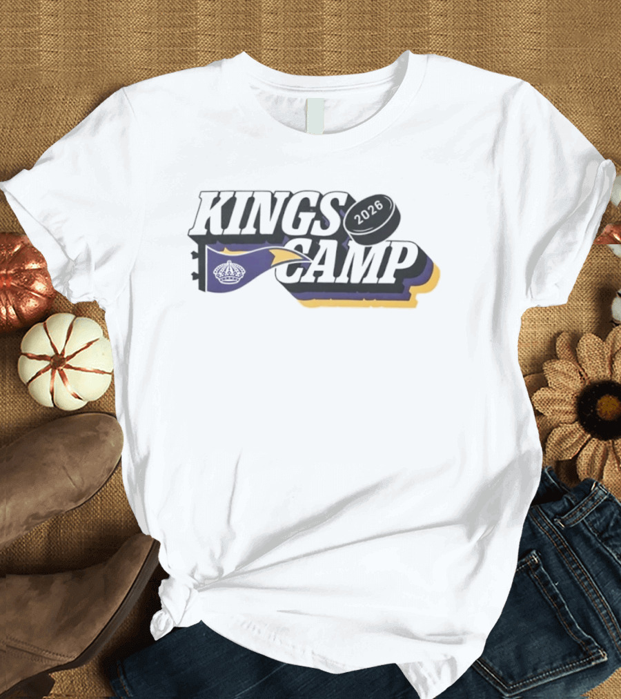 Kings Camp 2026 Hockey Sports Banner Whistle Puck T-Shirt