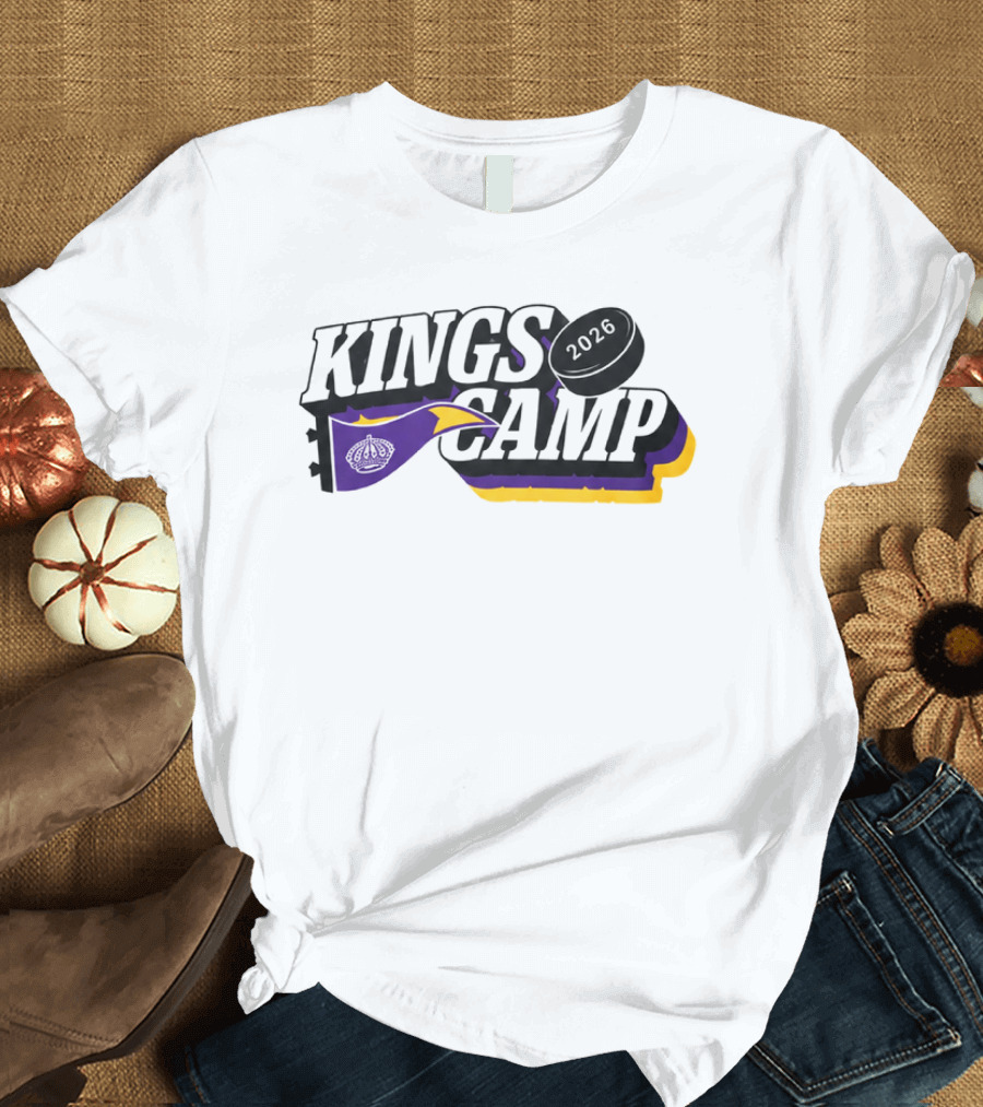 Kings Camp 2026 Hockey Puck Purple Banner T-Shirt