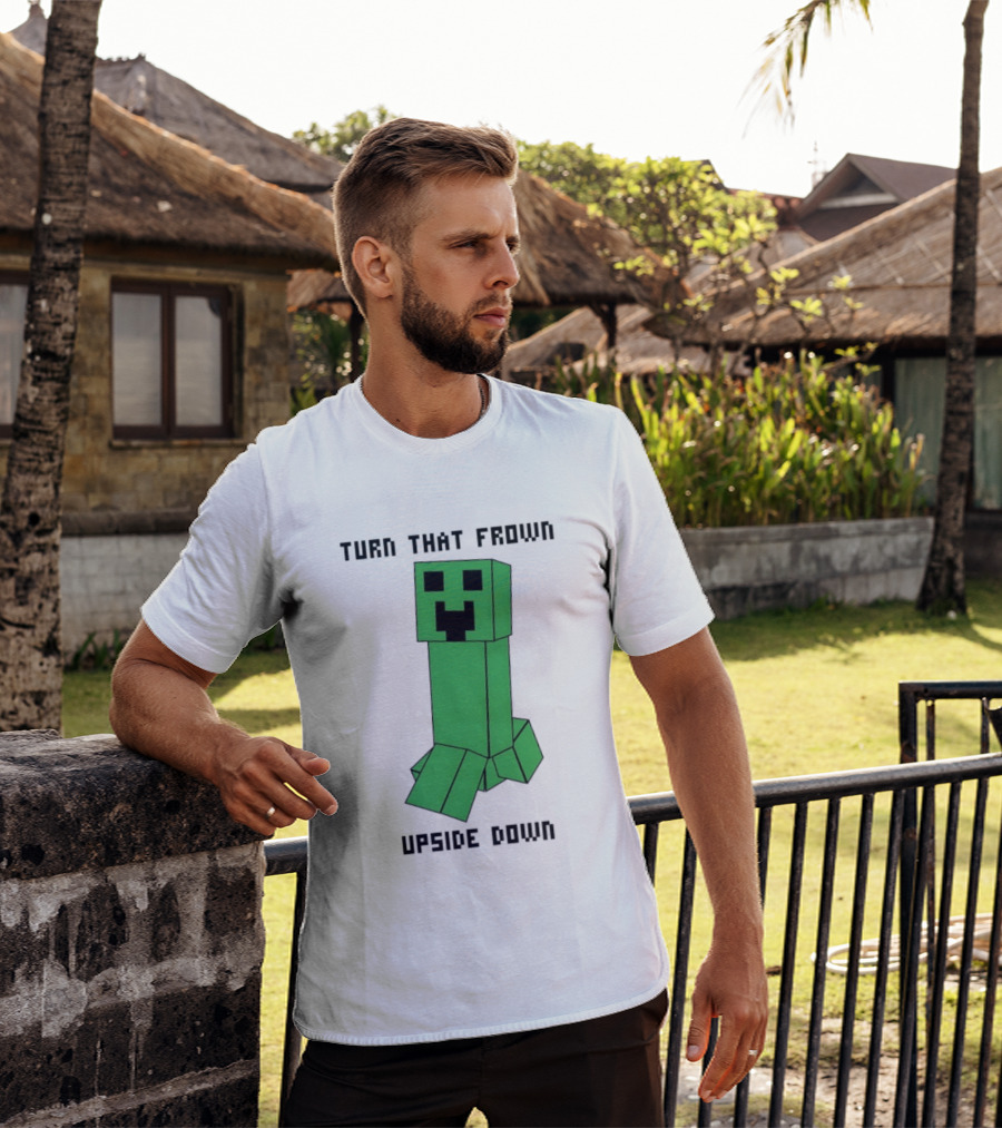 Creeper Turn That Frown Upside Down Gaming Block T-Shirt