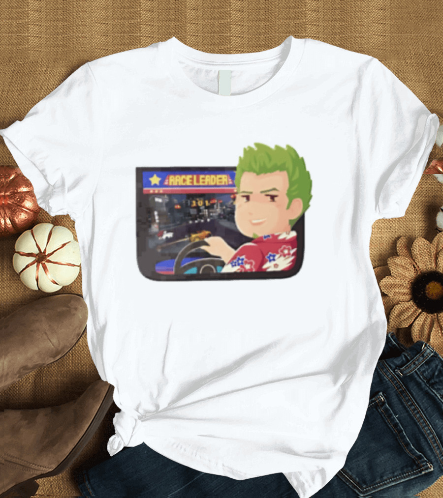 Race Leader Arcade Game Green Hair Cartoon Driver T-Shirt
