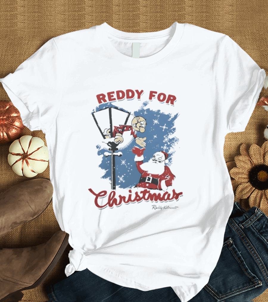 Reddy Kilowatt Reddy For Christmas Holiday Cheer Santa Lamp Post T-Shirt