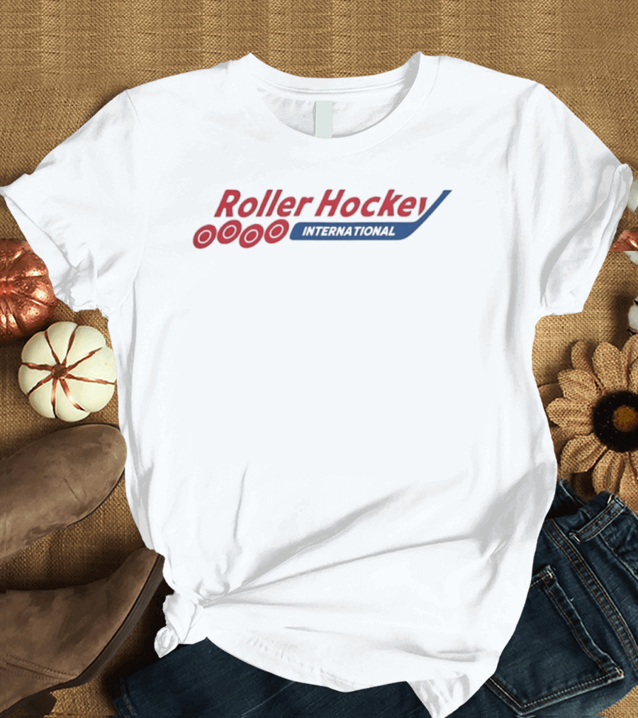 Roller Hockey International RHI Red And Blue Text With Puck T-Shirt