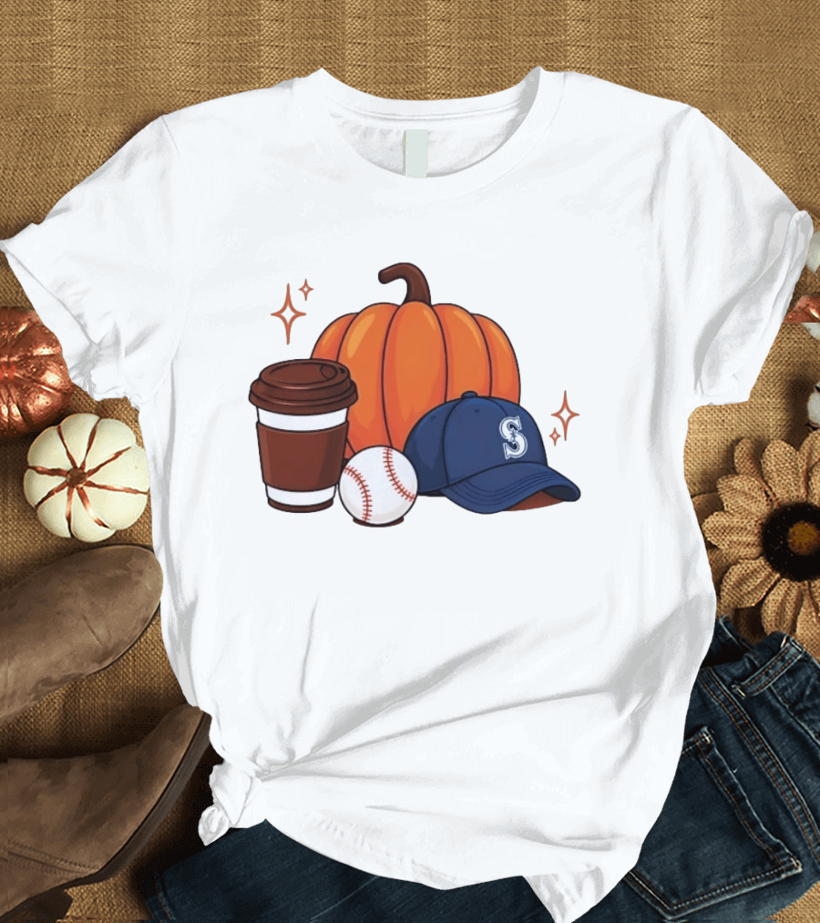 Seattle Mariners Pumpkin Baseball Coffee Season Autumn Vibes T-Shirt