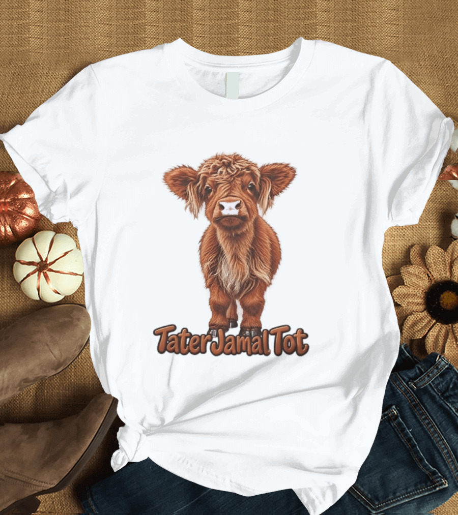 TaterJamal Tot Highland Cow Farm Animal Cute Brown Calf T-Shirt