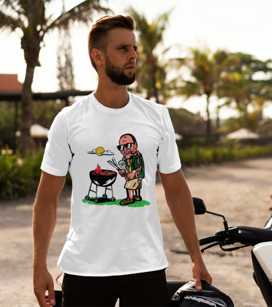 Tony Soprano Grilling Sausages Cartoon Funny BBQ Scene T-Shirt