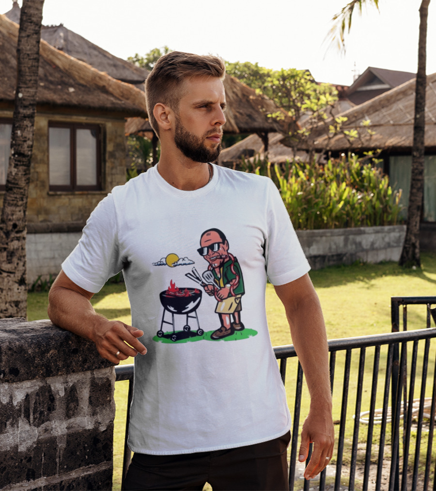 Tony Soprano Grilling Sausages Cartoon Funny BBQ Scene T-Shirt