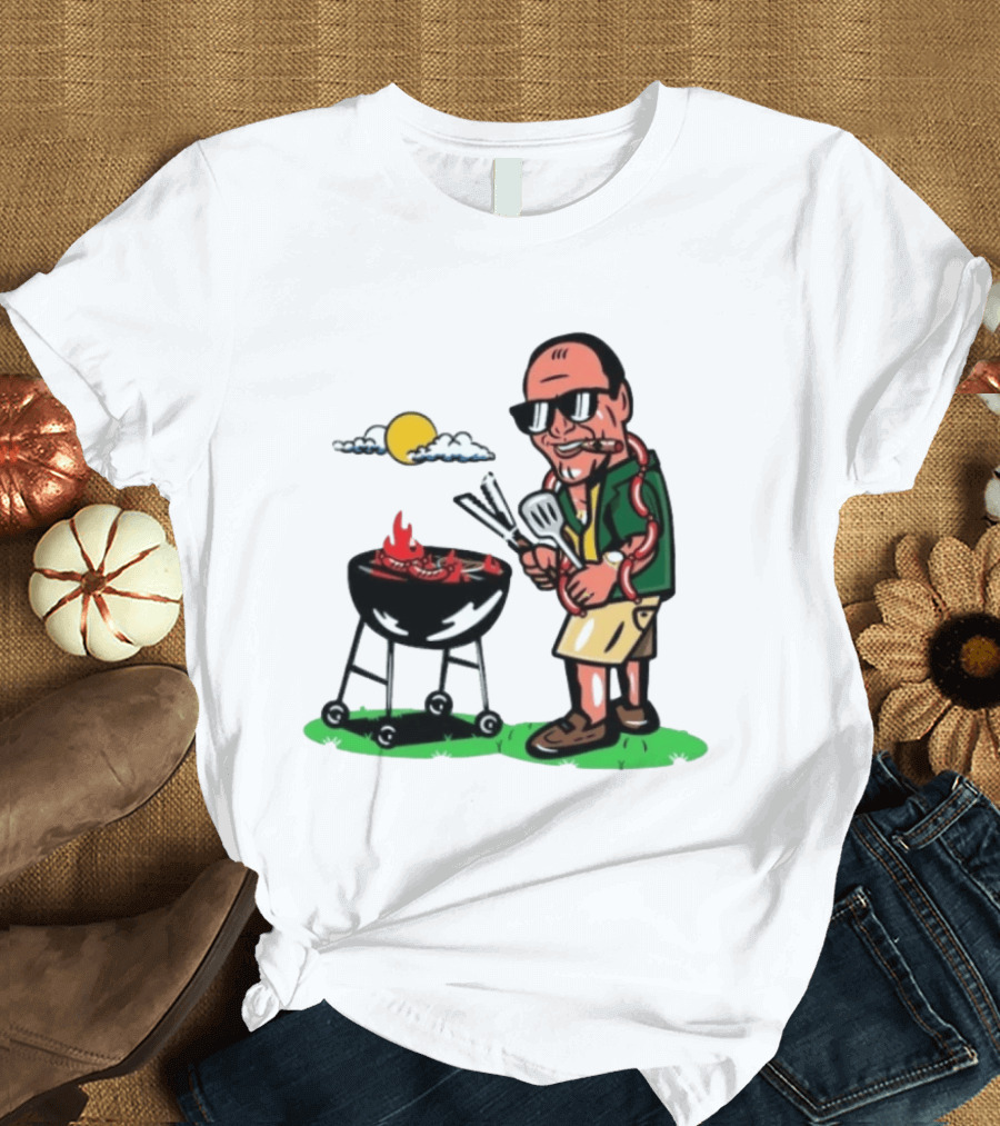 Tony Soprano Grilling Sausages Cartoon Funny BBQ Scene T-Shirt