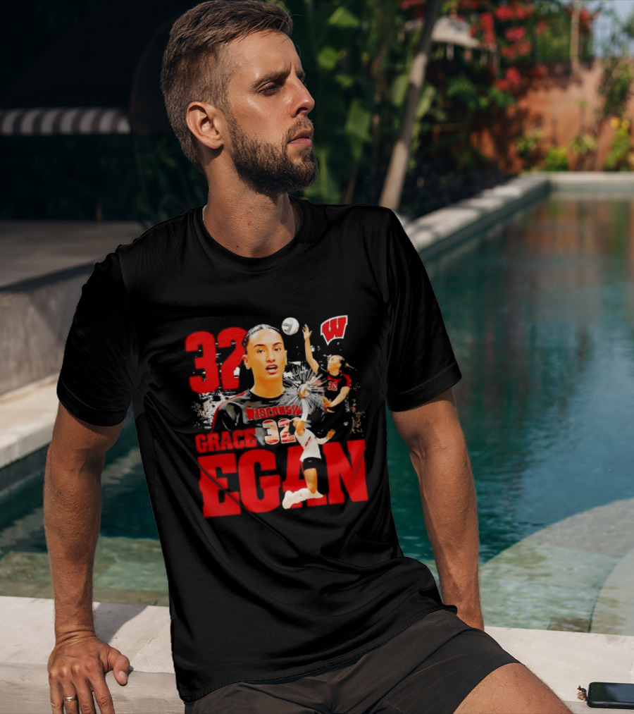 Grace Egan Wisconsin Volleyball 32 NCAA Team Player Action T-Shirt