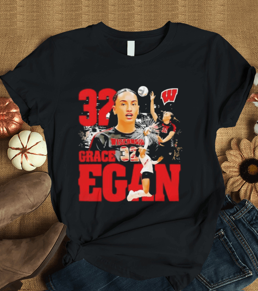 Grace Egan Wisconsin Volleyball 32 NCAA Team Player Action T-Shirt
