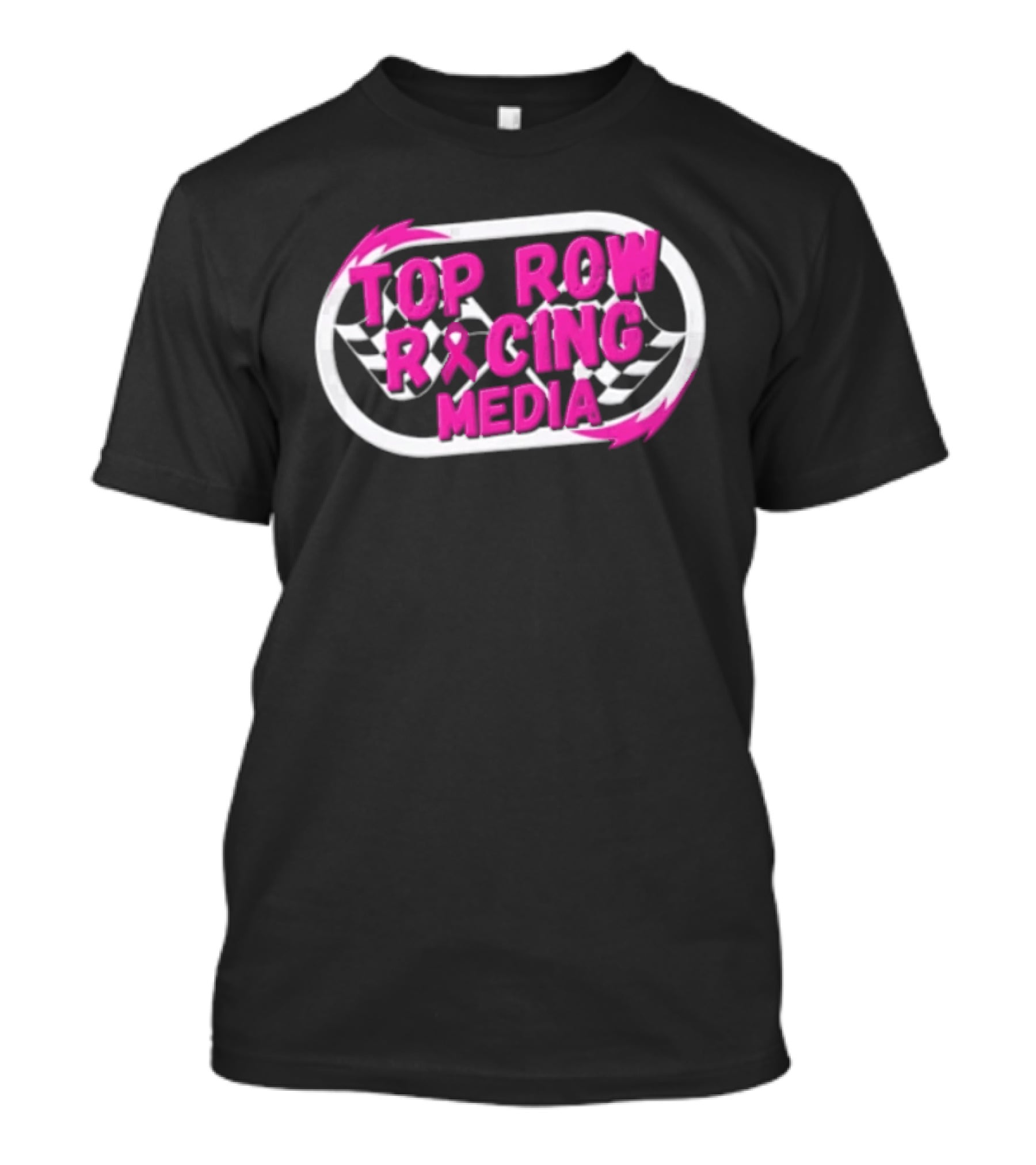Top Row Racing Media Pink Checkered Flags Ribbon T-Shirt