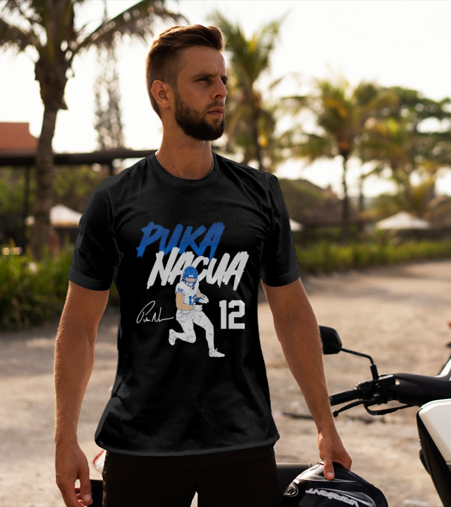 Puka Nacua Los Angeles Rams Football Player 12 Signature And Action Pose T-Shirt
