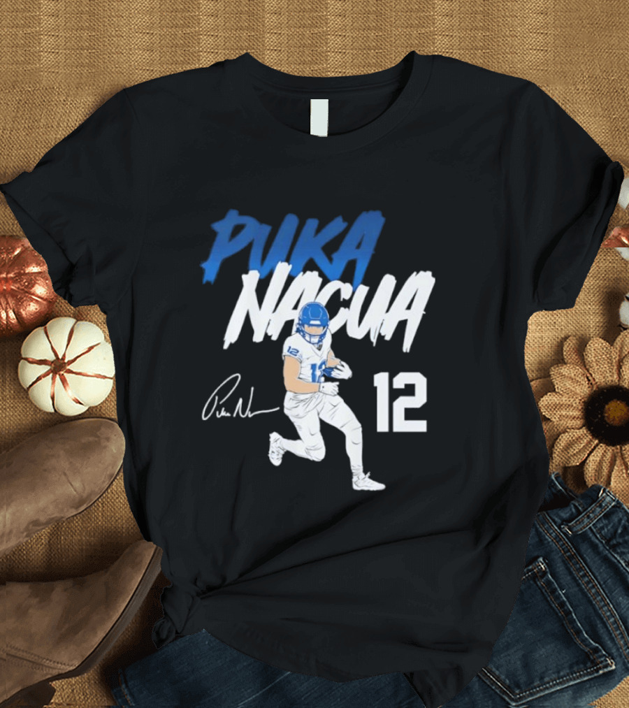 Puka Nacua Los Angeles Rams Football Player 12 Signature And Action Pose T-Shirt