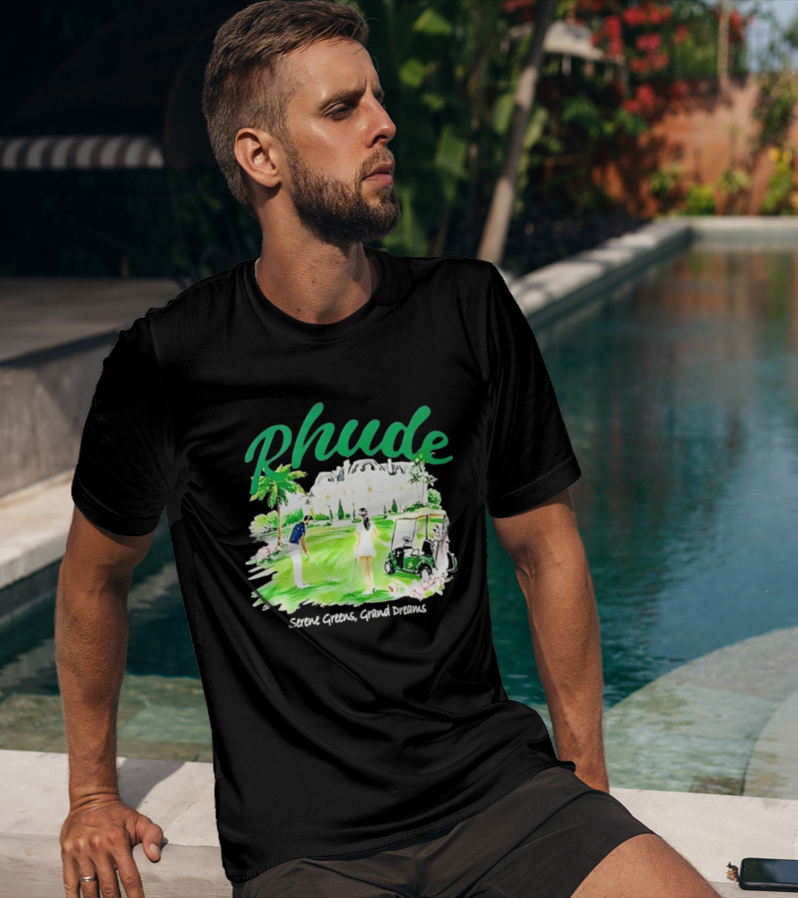 Rhude Serene Greens Grand Dreams Golf Scene Classic Polo Players And Golf Cart Mansion T-Shirt