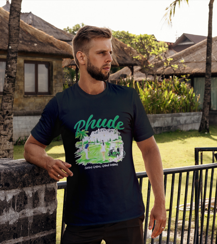Rhude Serene Greens Grand Dreams Golf Scene Classic Polo Players And Golf Cart Mansion T-Shirt