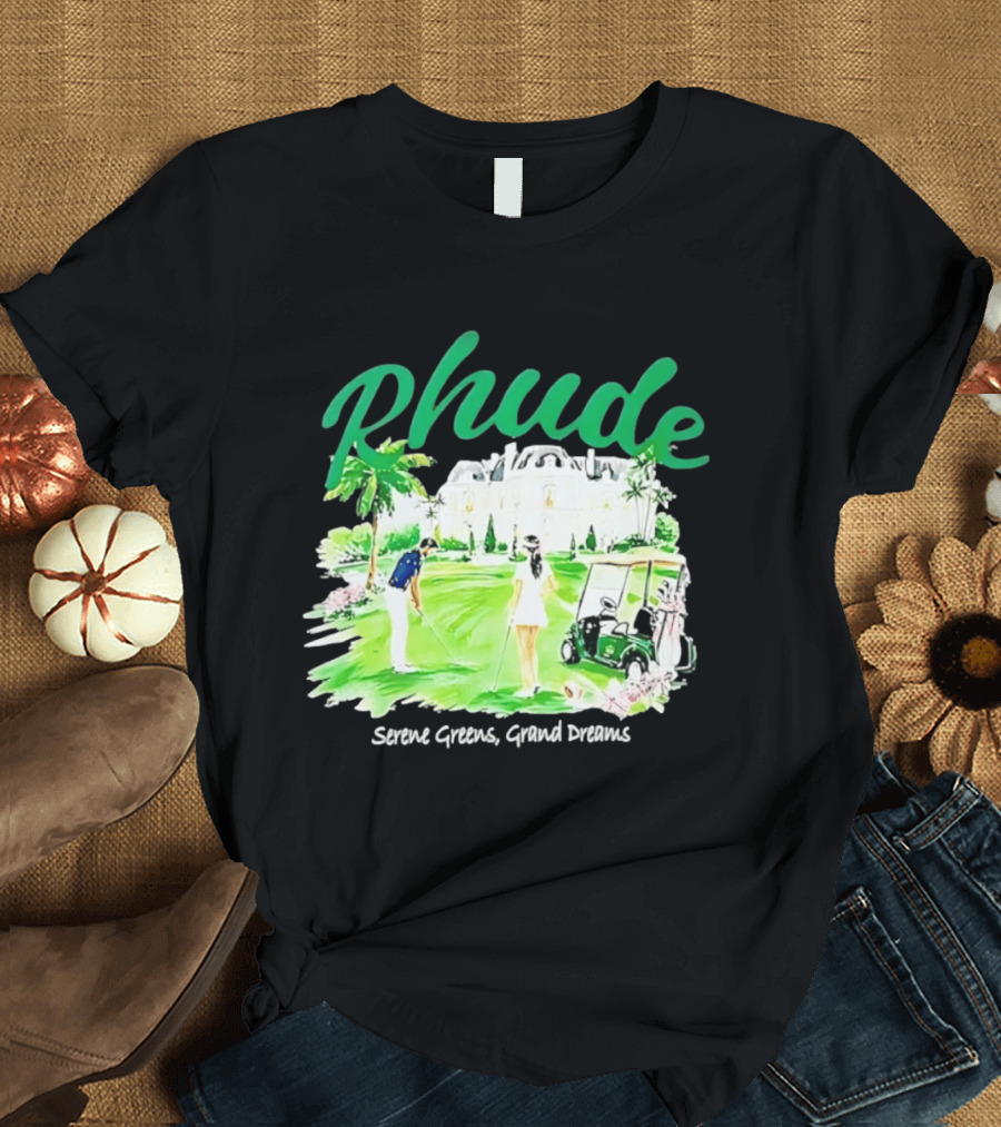Rhude Serene Greens Grand Dreams Golf Scene Classic Polo Players And Golf Cart Mansion T-Shirt