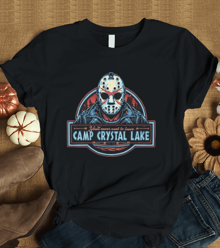 Jason Voorhees You'll Never Want To Leave Camp Crystal Lake Retro Horror T-Shirt