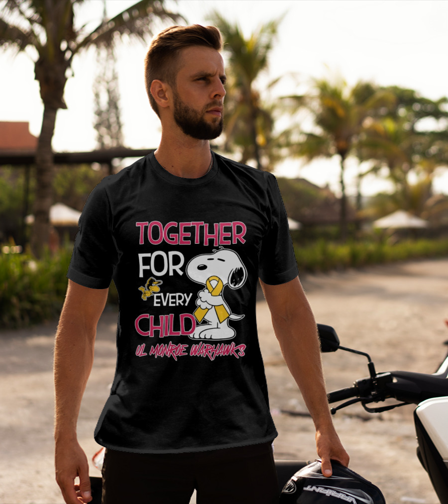Snoopy Together For Every Child UL Monroe Warhawks Peanuts Support T-Shirt