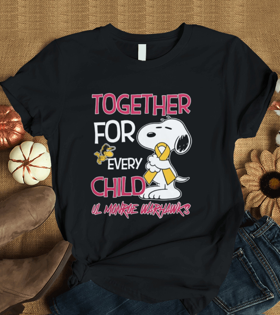 Snoopy Together For Every Child UL Monroe Warhawks Peanuts Support T-Shirt