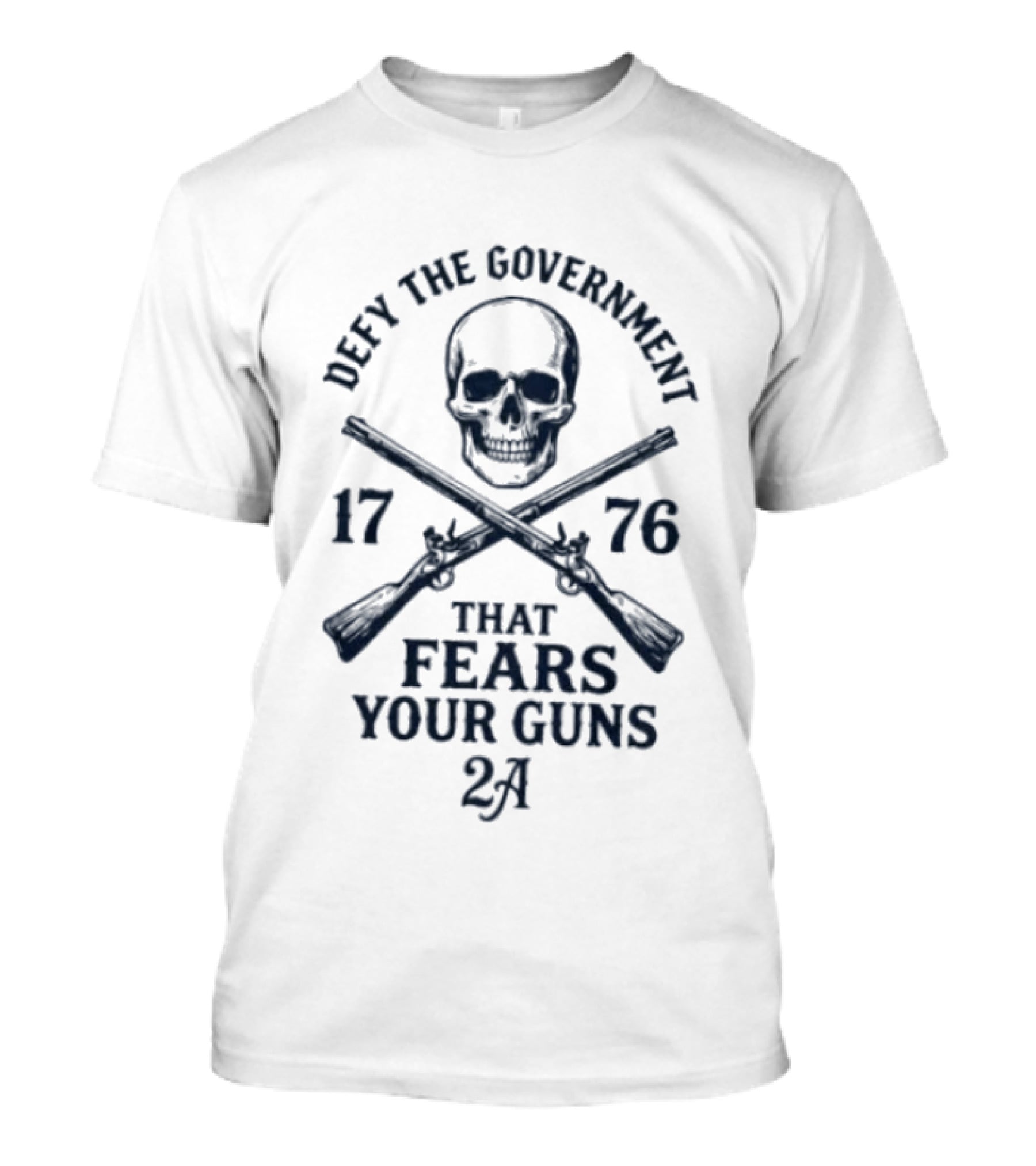 Defy The Government 1776 Skull And Crossed Guns That Fears Your Guns 2A T-Shirt