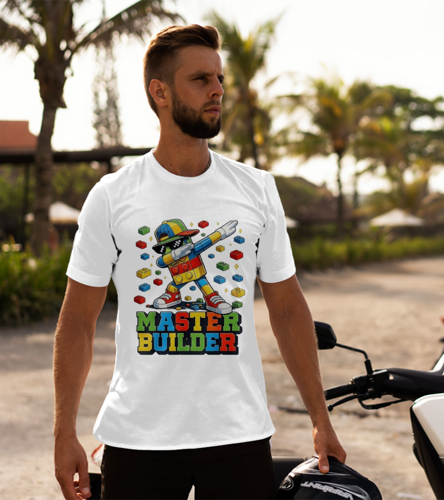 Master Builder Dabbing Colorful Brick Building Blocks T-Shirt