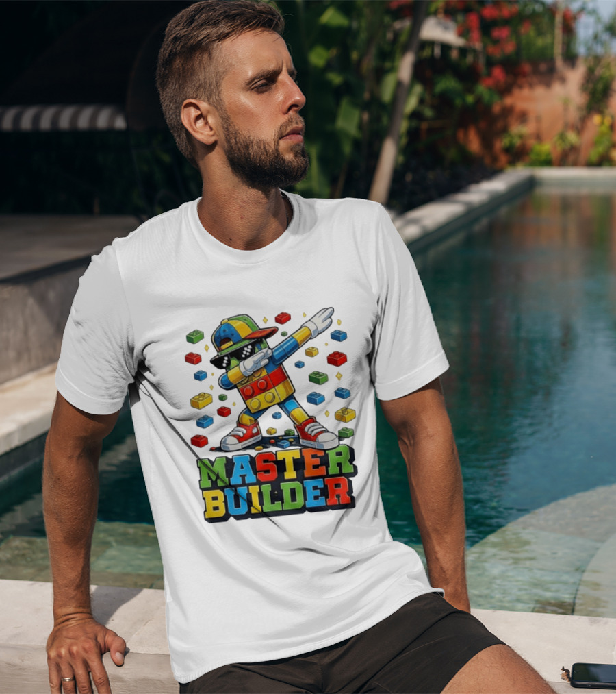 Master Builder Dabbing Colorful Brick Building Blocks T-Shirt