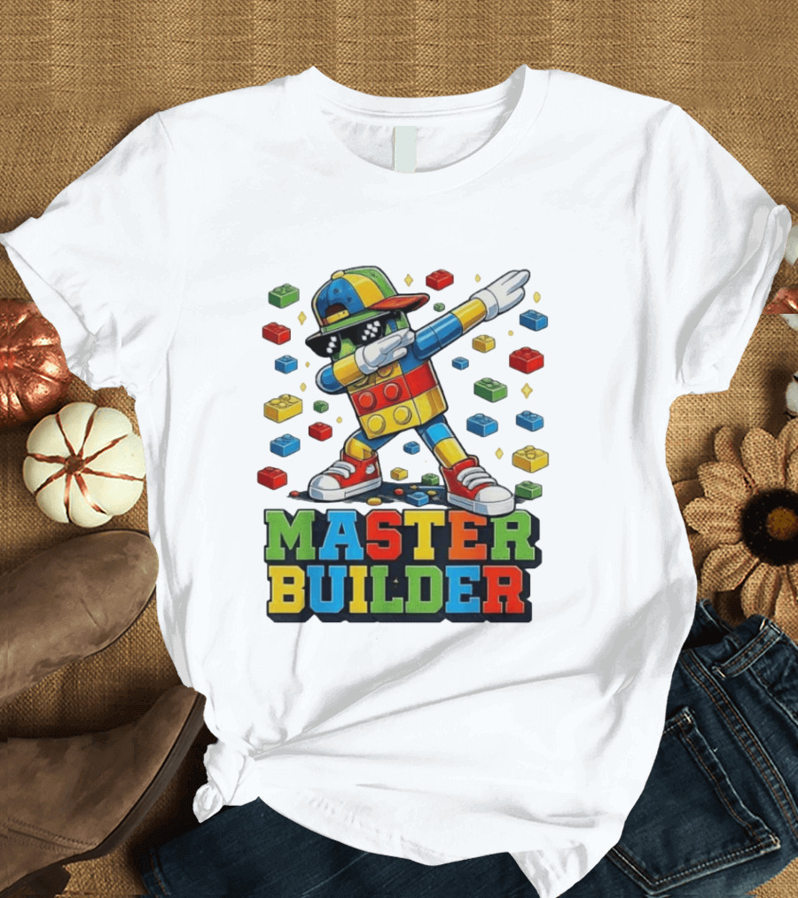 Master Builder Dabbing Colorful Brick Building Blocks T-Shirt