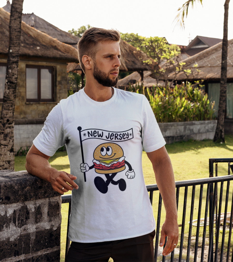 New Jersey Walking Burger Cartoon Food T-Shirt