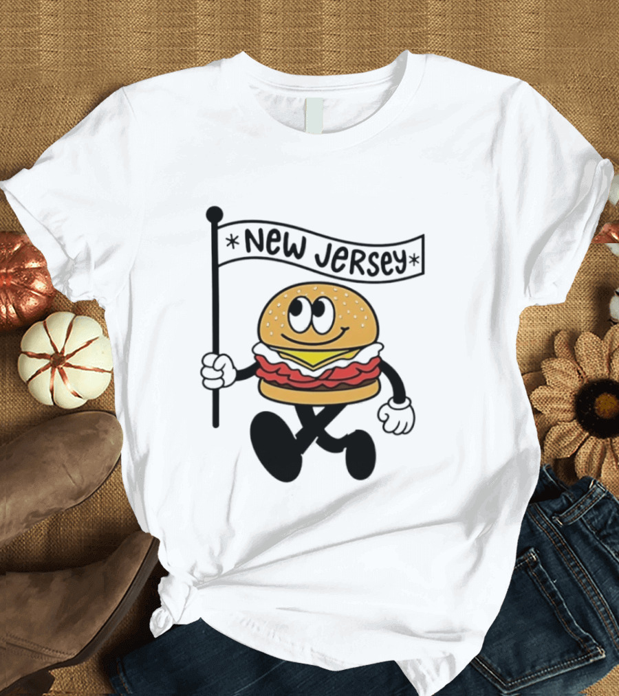 New Jersey Walking Burger Cartoon Food T-Shirt