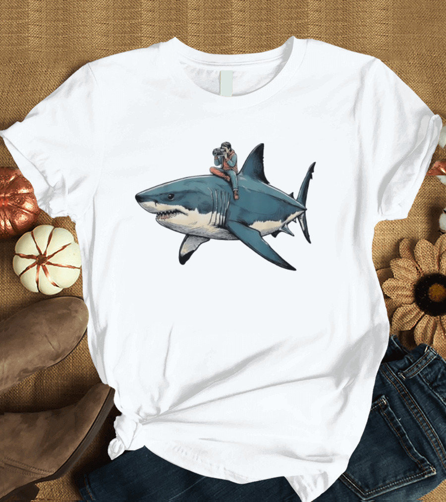 Photographer Riding A Great White Shark Adventure T-Shirt