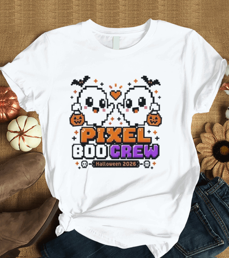 Pixel Boo Crew Halloween 2026 Ghosts Cute Pixelated Spooky Fun T-Shirt