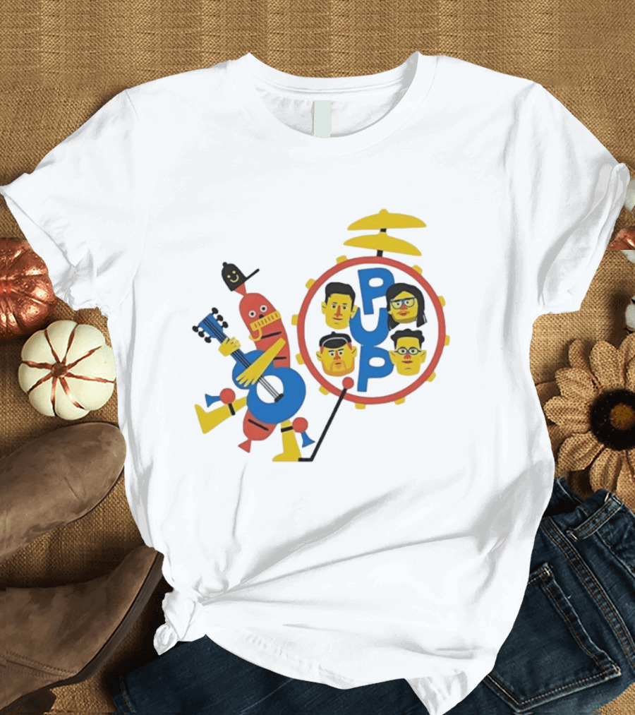 Pup Band Punk Rock Music Cartoon Characters Drums T-Shirt