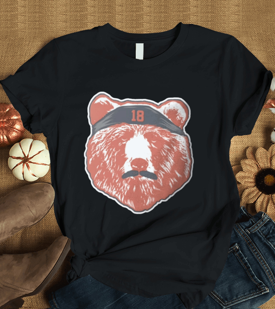 Caleb Williams Red Bear Head 18 Black Headband Mustache Chicago Bears T-Shirt