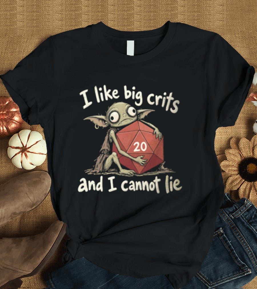 I Like Big Crits And I Cannot Lie Green Goblin Hugging Red 20 Die Dungeons And Dragons T-Shirt