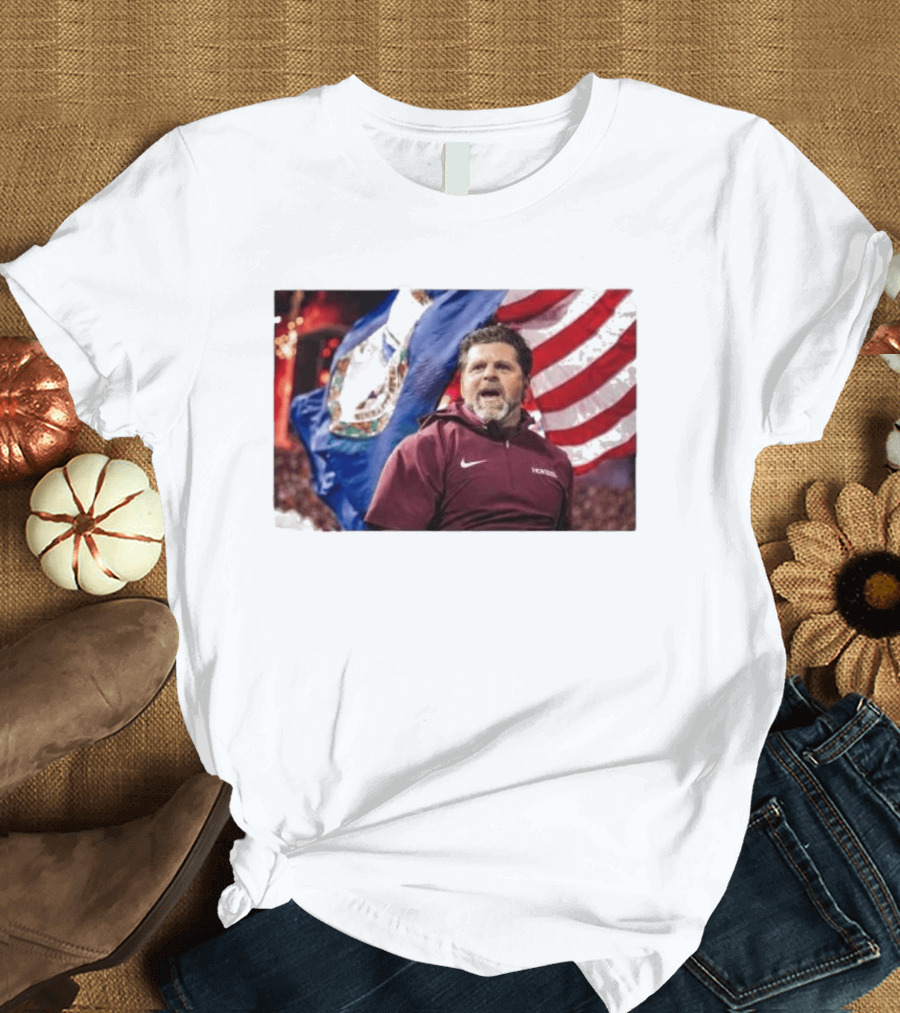 Virginia Tech Hokies Coach Brent Pry With Flags T-Shirt