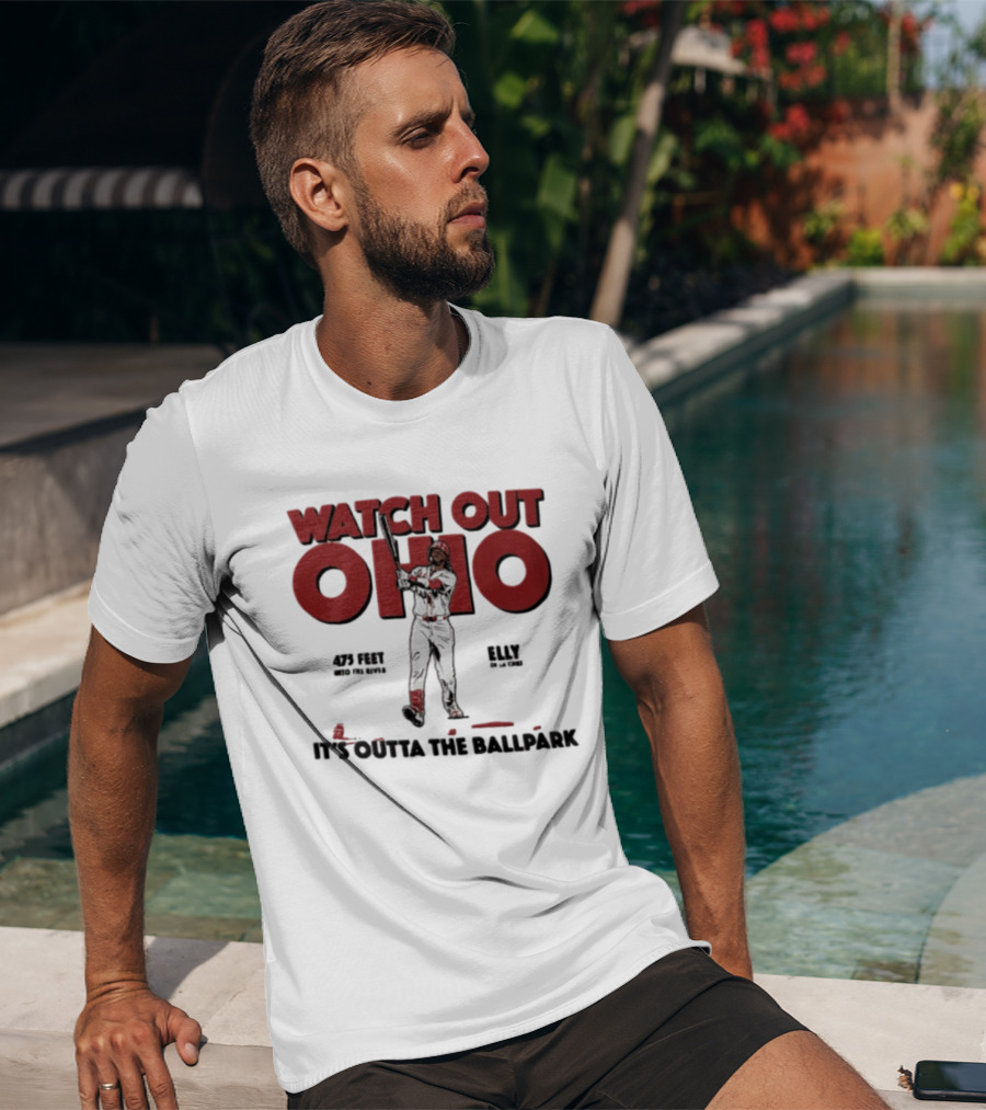 Cincinnati Reds Elly De La Cruz Out Ohio It's Outta The Ballpark 44 MLB 425 Feet T-Shirt