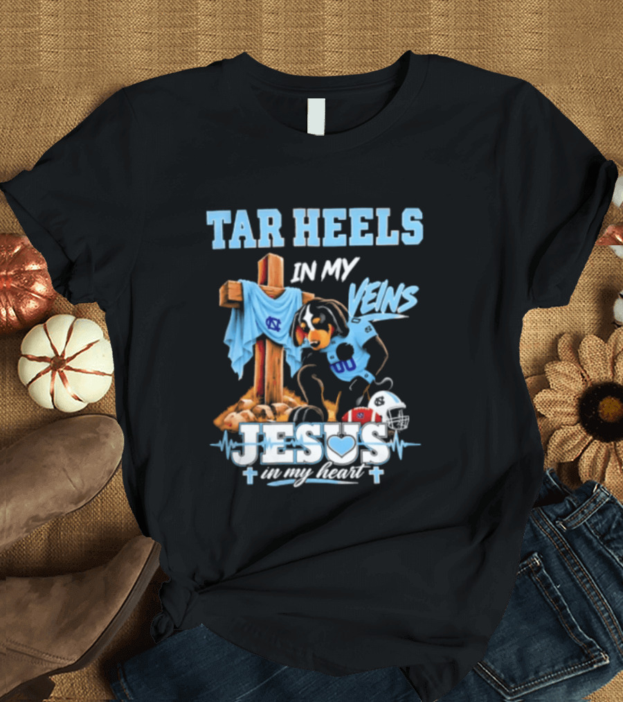 Tar Heels In My Veins Jesus In My Heart Football Dog T-Shirt