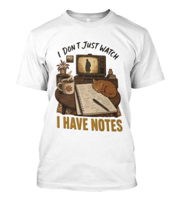 I Dont Just I Have Notes Cute Orange Cat Sleeping On Notebook With Vintage TV And Coffee T-Shirt