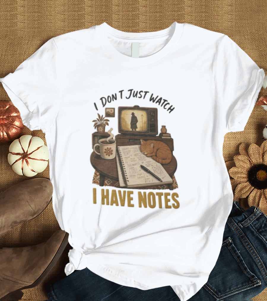 I Dont Just I Have Notes Cute Orange Cat Sleeping On Notebook With Vintage TV And Coffee T-Shirt