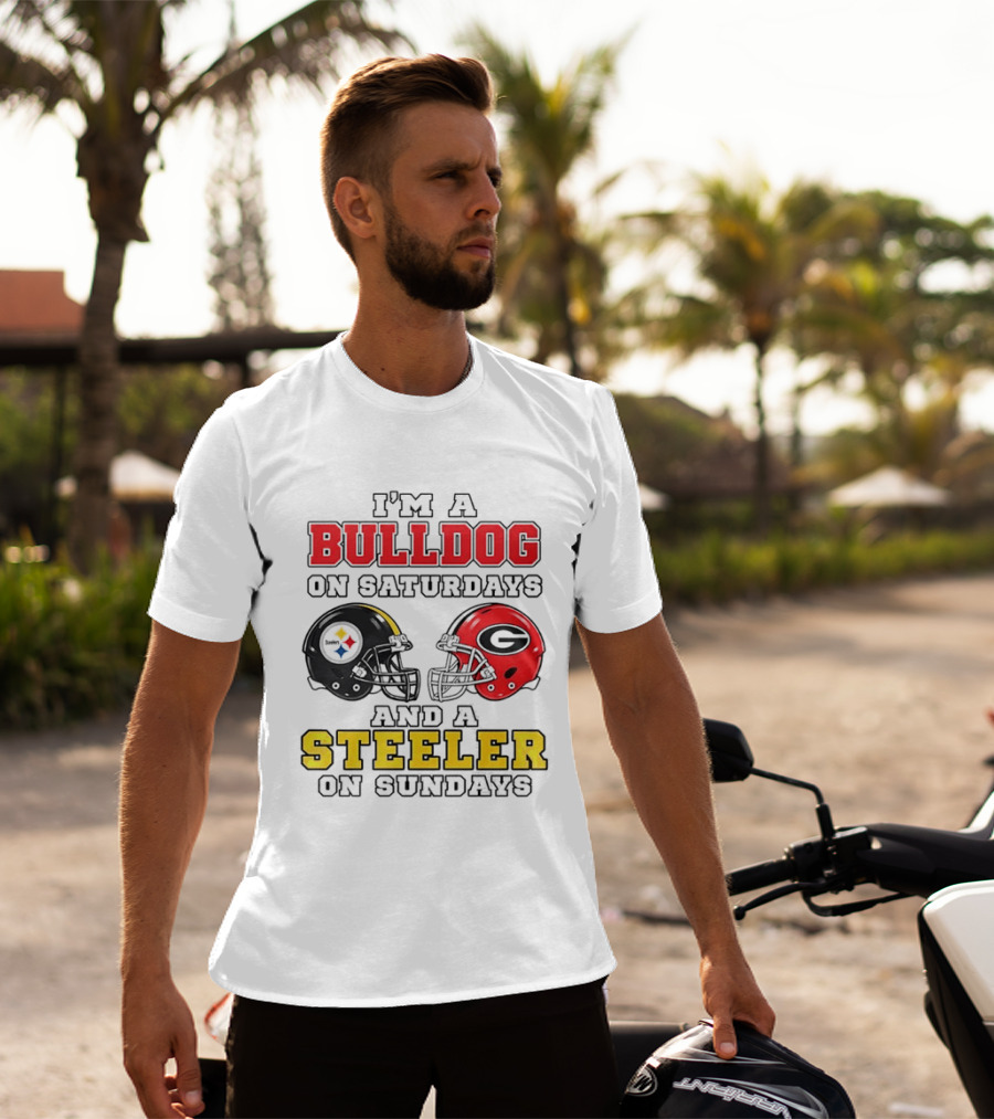 I'm A Bulldog On Saturdays And A Steeler On Sundays Football Helmets T-Shirt